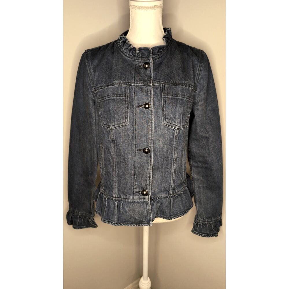 Banana Republic Ruffle Denim Jacket Dark Wash Jean Coat Size M